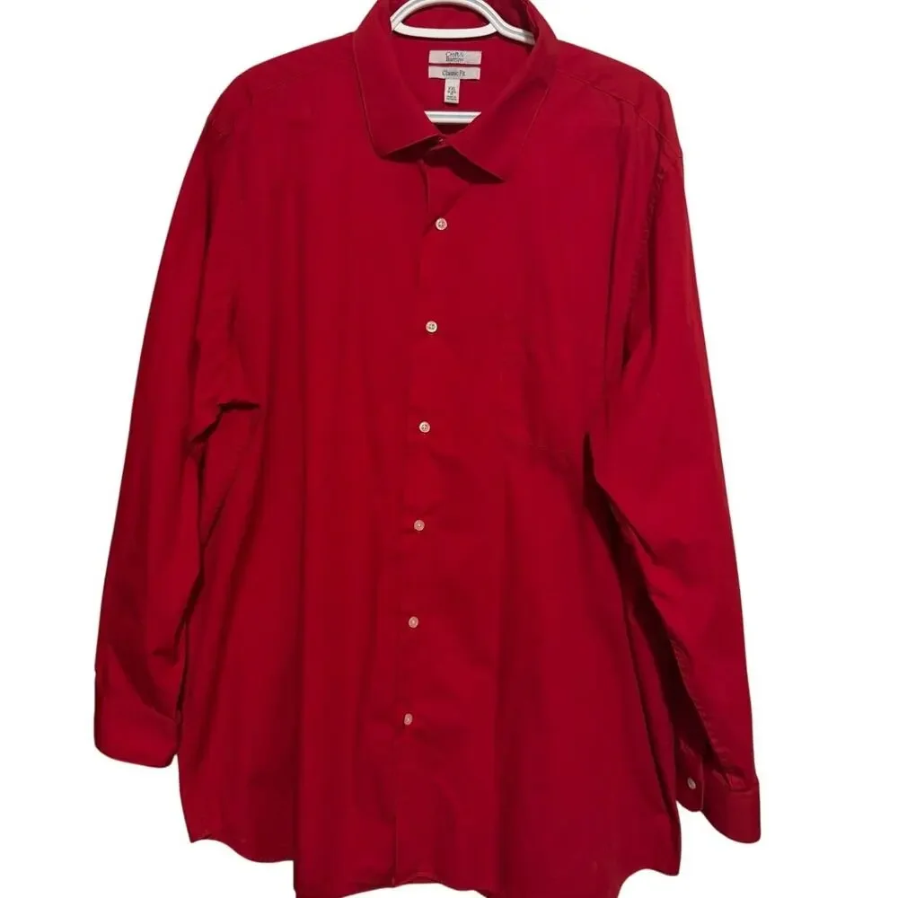 Croft & Barrow‎ Classic Fit Red Long Sleeve Button Front Size XXL 18-18 1/2 36